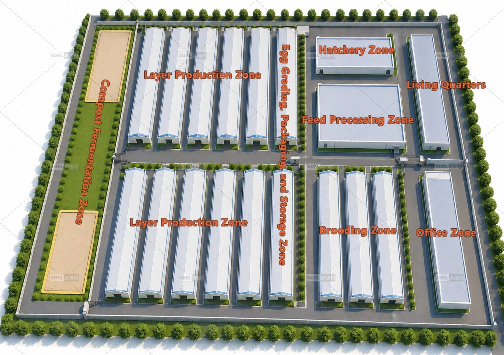 What equipment is needed for a poultry farming complex?